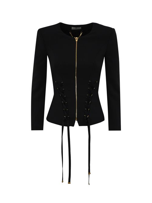 Giacca in crepe con lacci criss-cross Nero Elisabetta Franchi | GI13551E2110